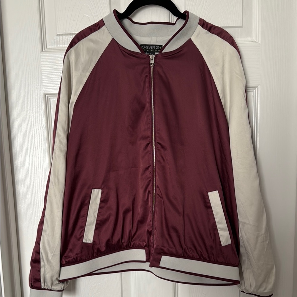 Forever 21 Burgundy and Cream Bomber Jacket